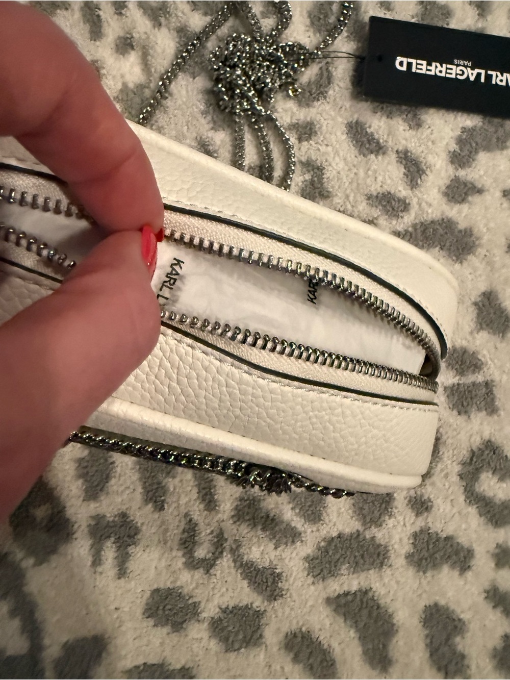 Karl Lagerfeld Faux Pebbled White Leather Embellished Shoulder Crossbody Bag NWT - Picture 8 of 11